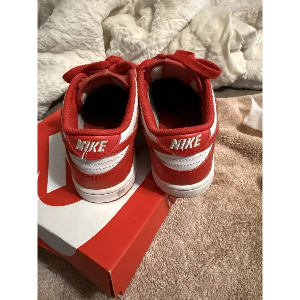 Nike Dunk Low Red/White Leather Lace-Up Low Top Sneaker Unisex Kids US 13